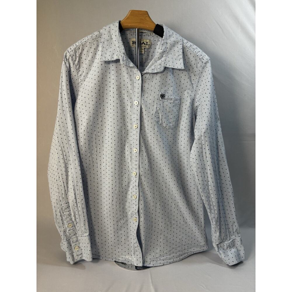 Ariat‎ REAL Men’s XXL Fitted Western Button Shirt Blue Gingham Cowboy Core